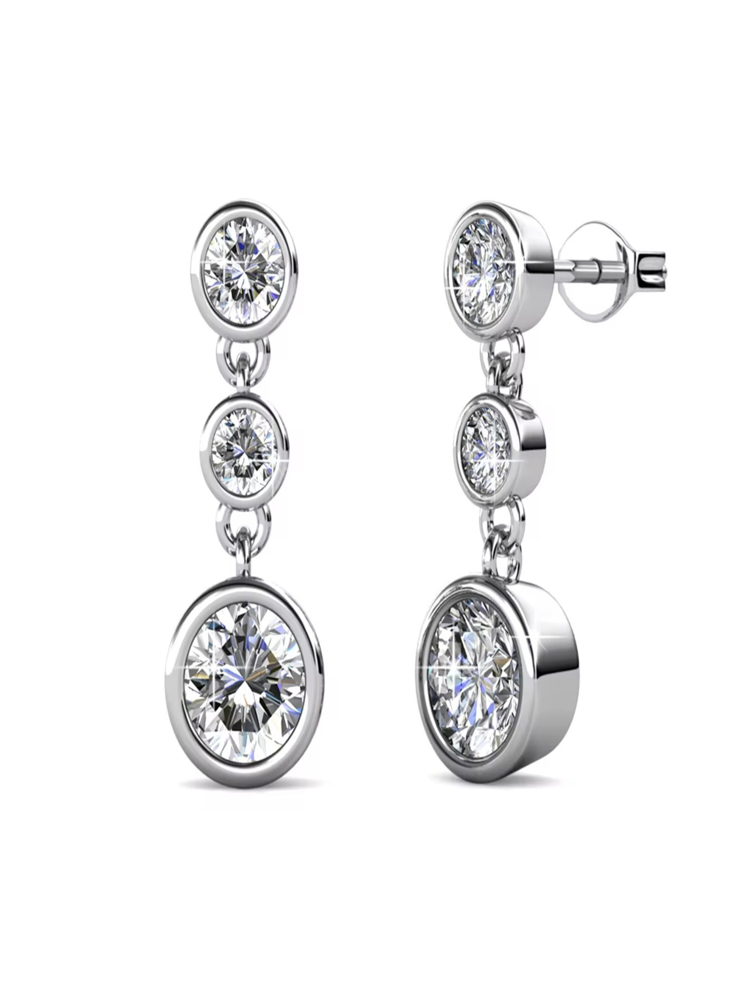 ROUGEMONT Jewellery Earrings 'Trendige Ohrhänger mit 3 funkelnden Kristallen' in Silver: front
