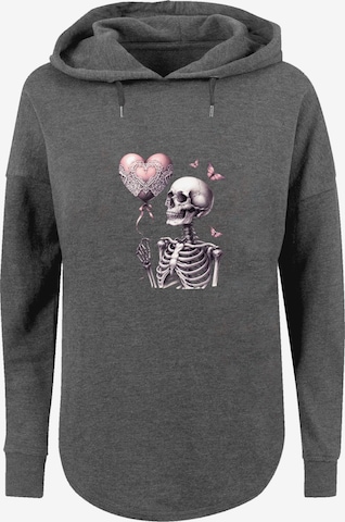 F4NT4STIC Hoodie 'Skelett hält Herzballon' in Grau: Vorderseite