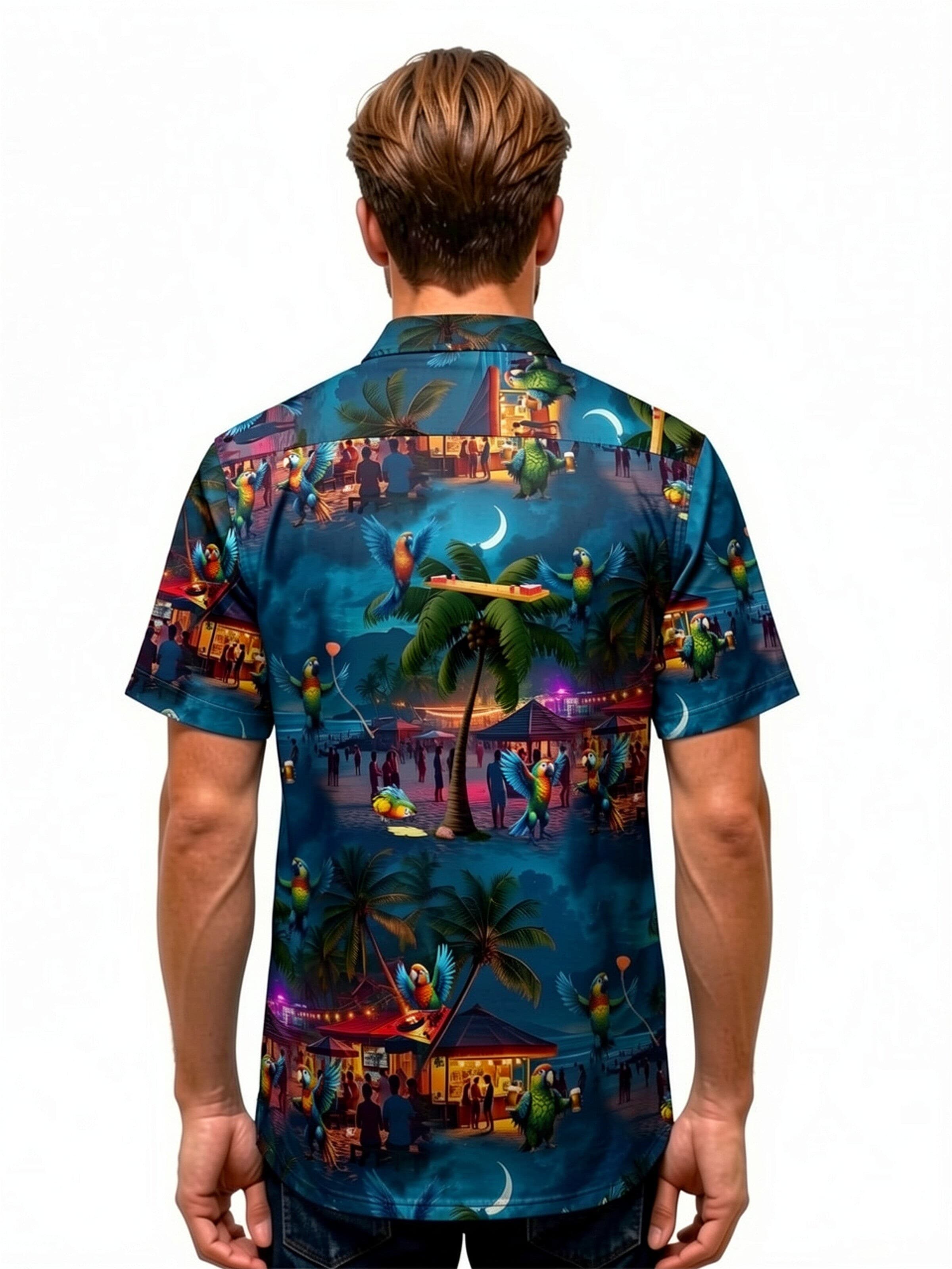 Regular fit Camicia 'Hawaiihemd Party Parrots' di Hawaiihemdshop.de in blu