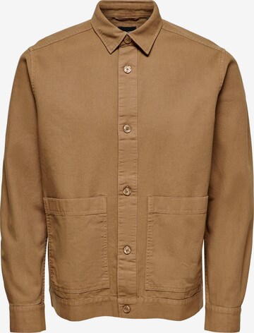 Only & Sons Button Up Shirt 'Aron' in Brown: front