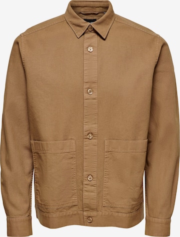 Only & Sons Button Up Shirt 'Aron' in Brown: front