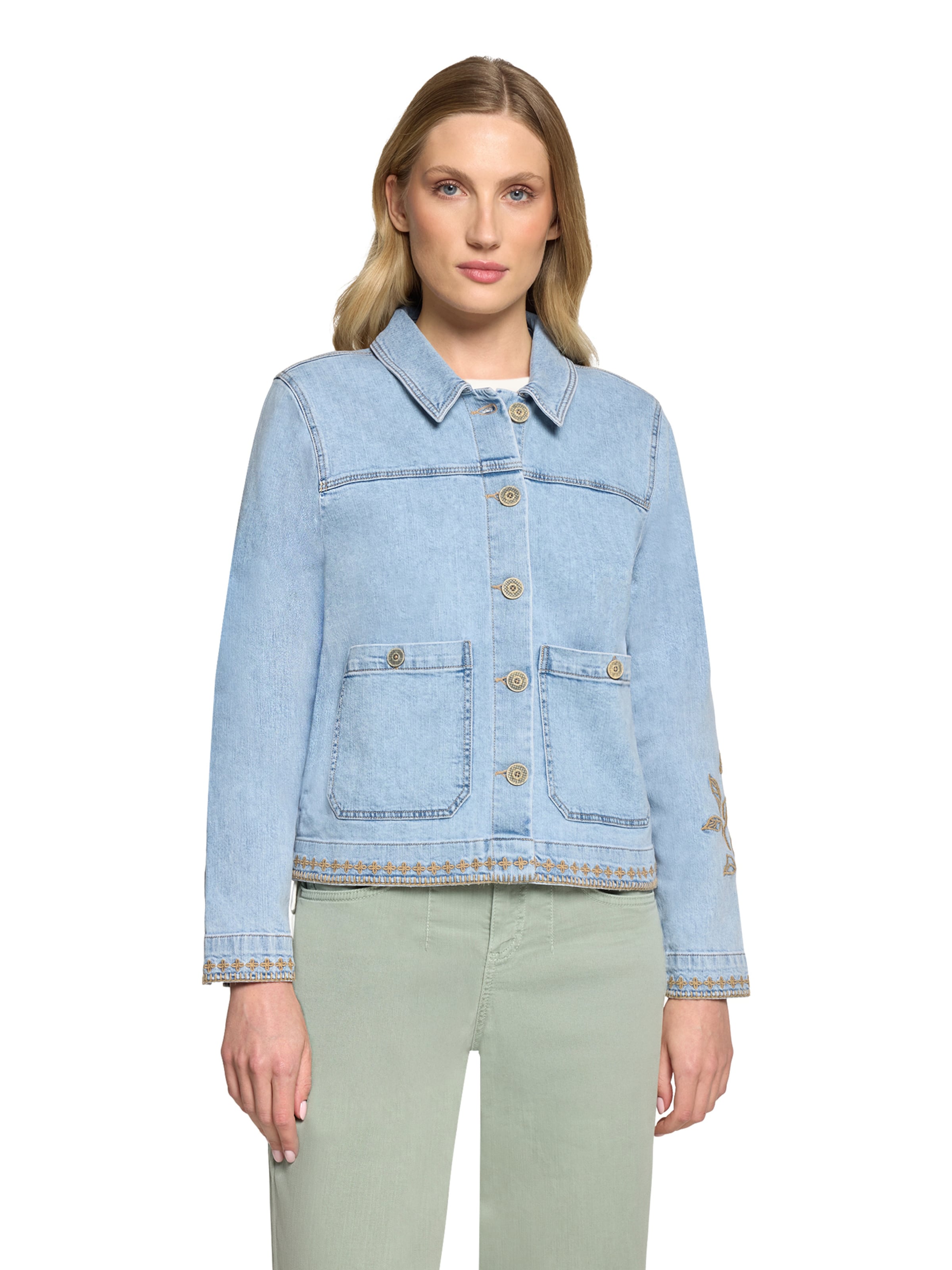 Cartoon Jeansjacke mit Stickerei in Blau: Vorderseite