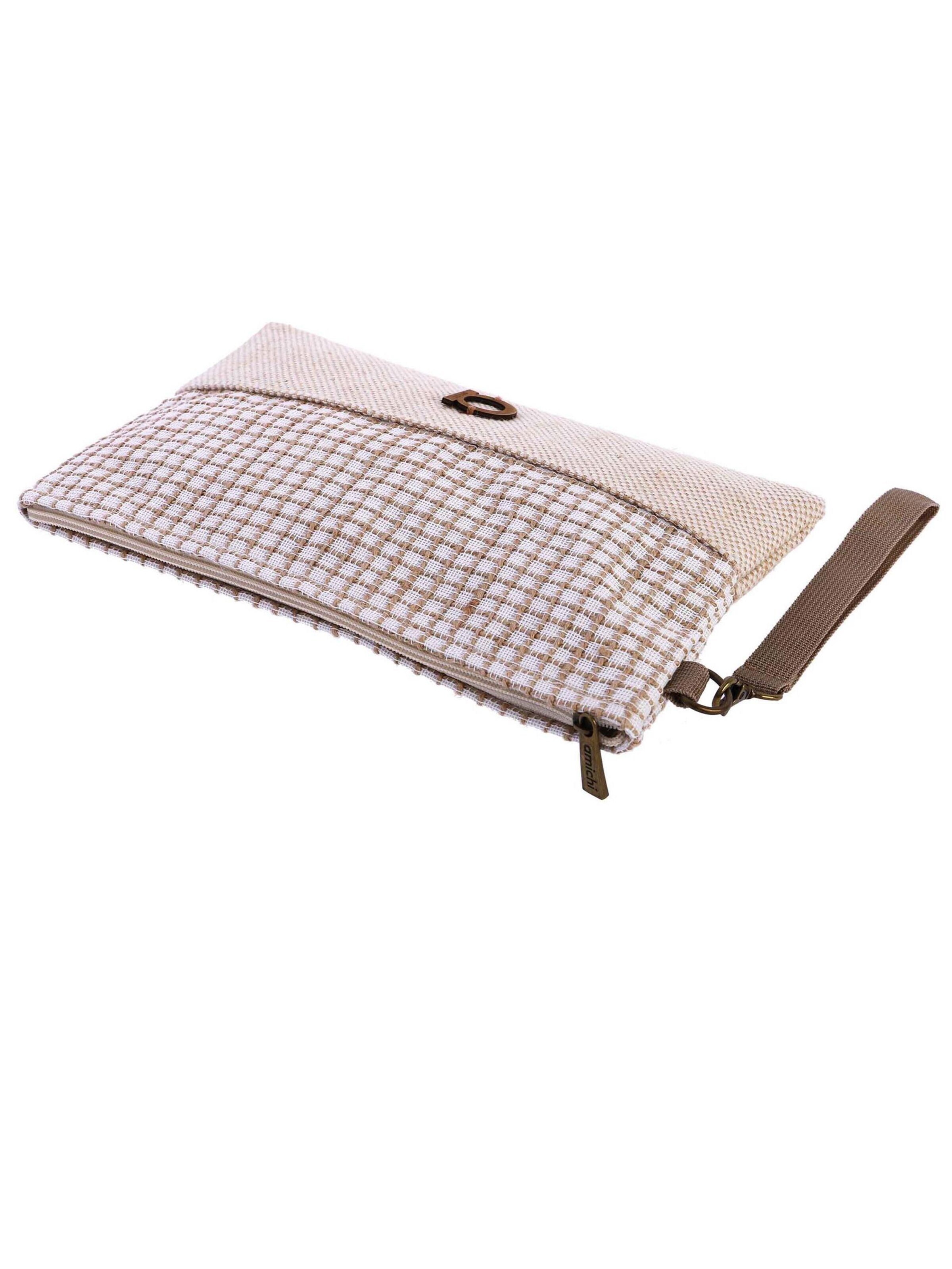 Amichi - Bolso de mano 'Bolso de playa neceser para mujer Mar de tejido natural con cremallera' en beige