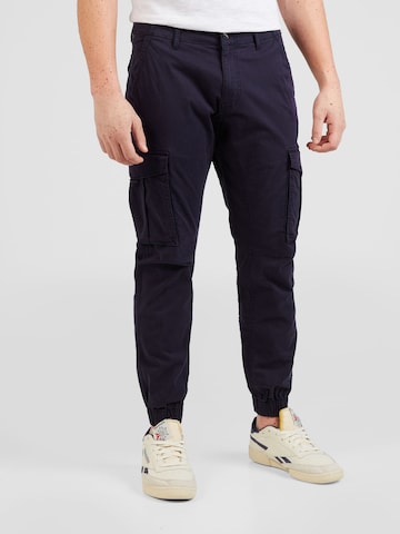 QS - Tapered Calças cargo em azul: frente