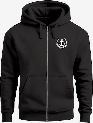 Neverless Zip-Up Hoodie 'Anker Captain' in Black: front