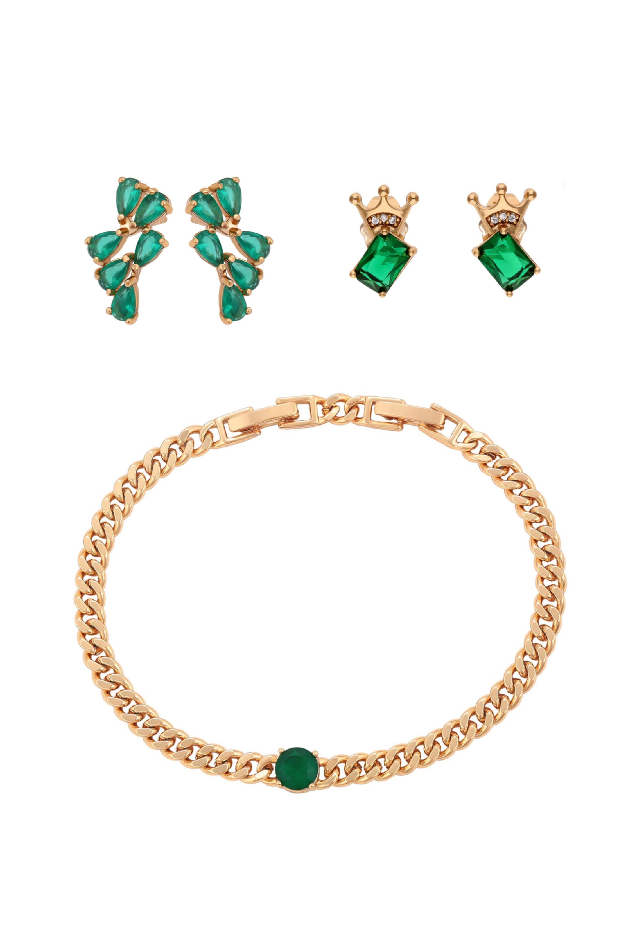 faina Conjuntos de bijuteria em ouro / esmeralda, Vista do artigo
