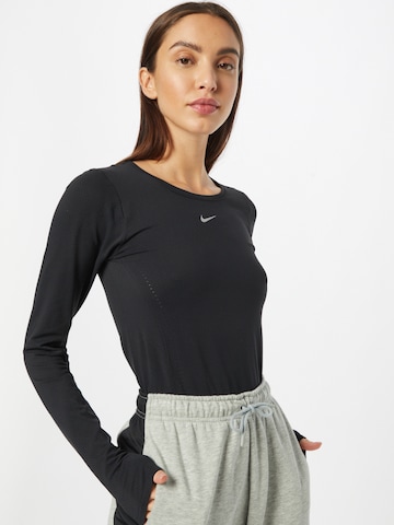 NIKETehnička sportska majica 'Aura' - crna boja: prednji dio