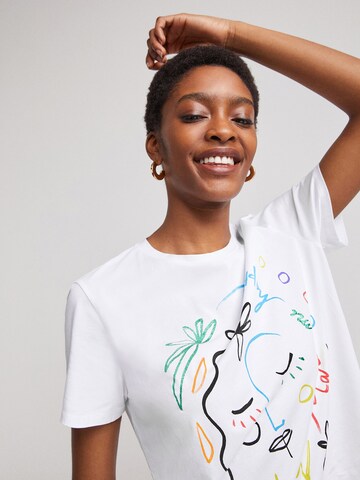 Desigual T-Shirt 'Faces' in Weiß