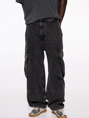 Pull&BearWide Leg/ Široke nogavice Cargo traperice - crna boja: prednji dio