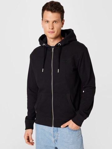 Superdry Zip-Up Hoodie in Black: front