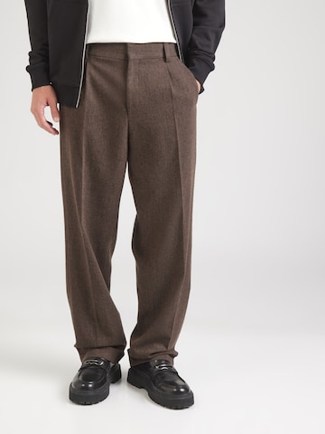HUGO Regular Trousers with creases 'Flips' in Brown: front