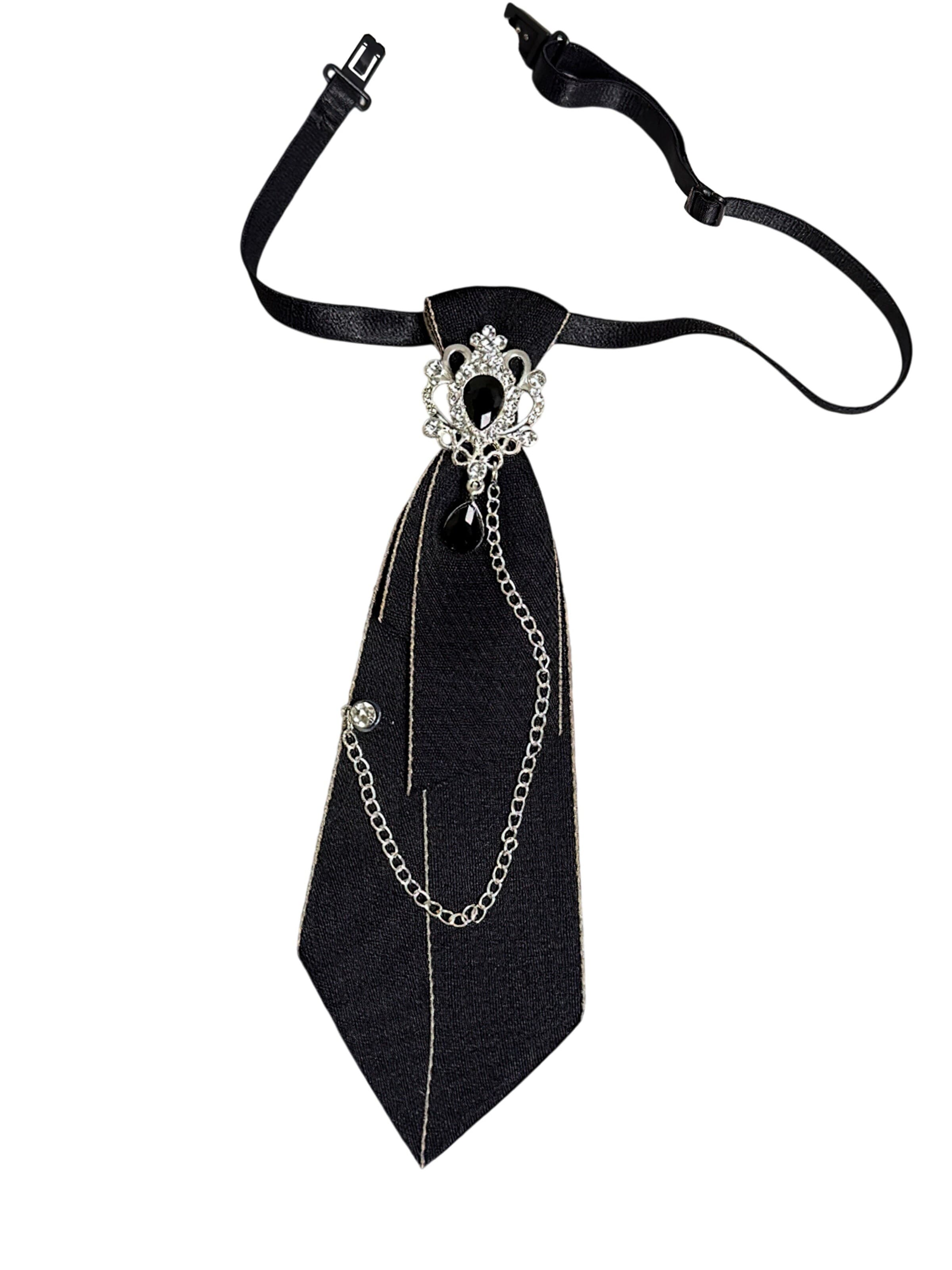 Magicshe Tie 'College-Stil Krawatte mit Metallkette' in Black: front