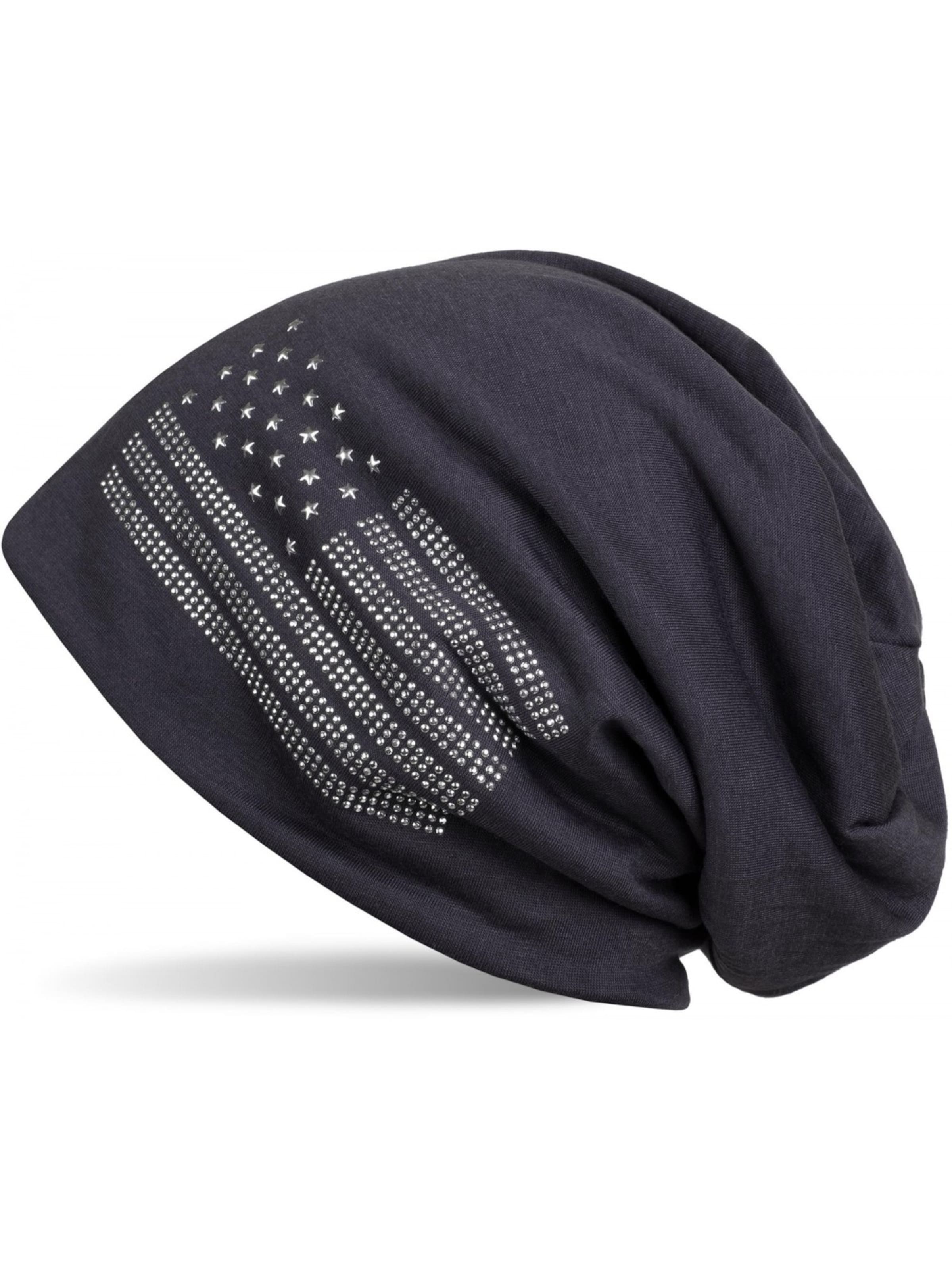 styleBREAKER Beanie 'Beanie mit USA Flagge aus Strass' in Grey: front