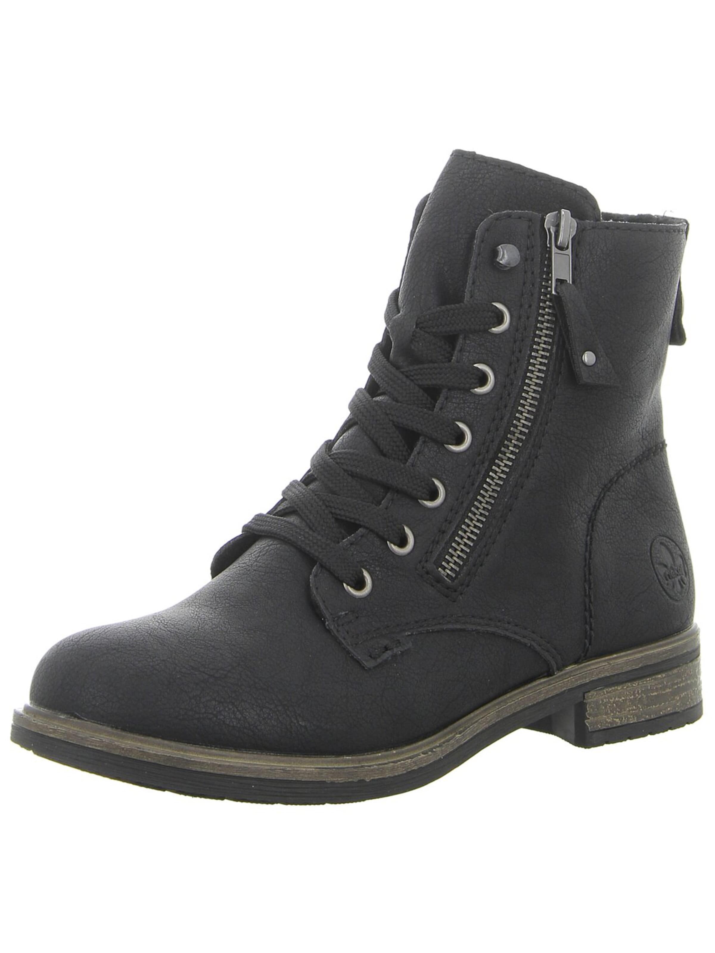 Rieker Veterlaarzen 'Schnürstiefelette Damen 72221-00 Kunststoff (Synthetik) in schwarz' in Zwart: voorkant
