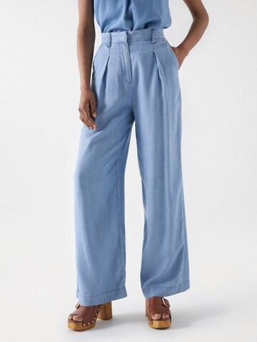 Salsa Jeans Wide leg Bandplooibroek in Blauw: voorkant