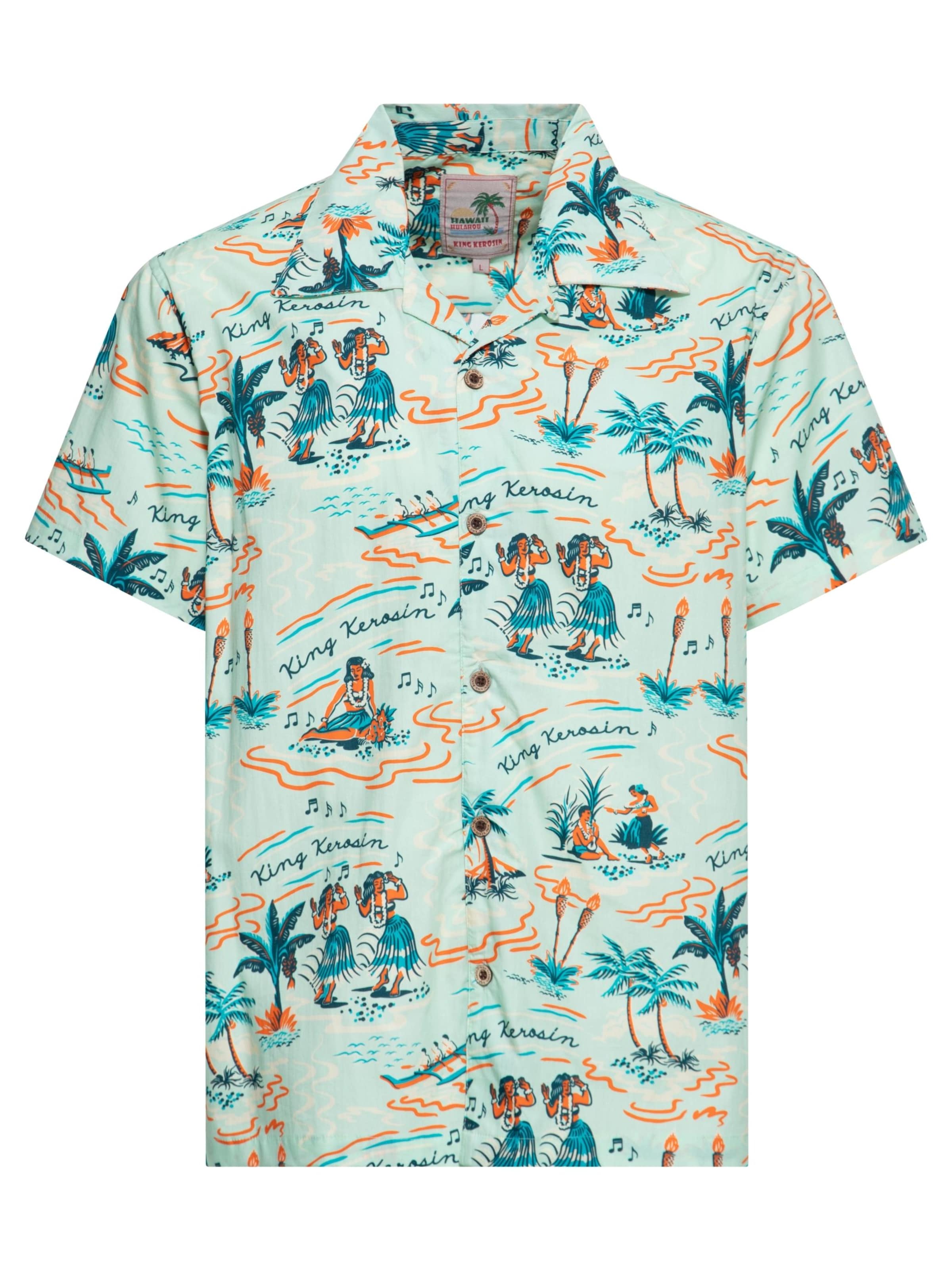 King Kerosin Regular fit Button Up Shirt 'Hula Hawaii' in Green: front