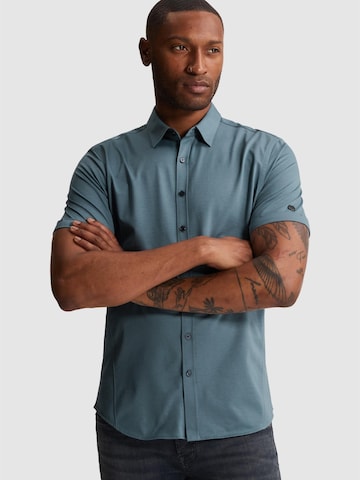 CAST IRON Regular fit Skjorta 'CAST IRON - Shirt with short sleeves in lightweight jersey' i blå: framsida