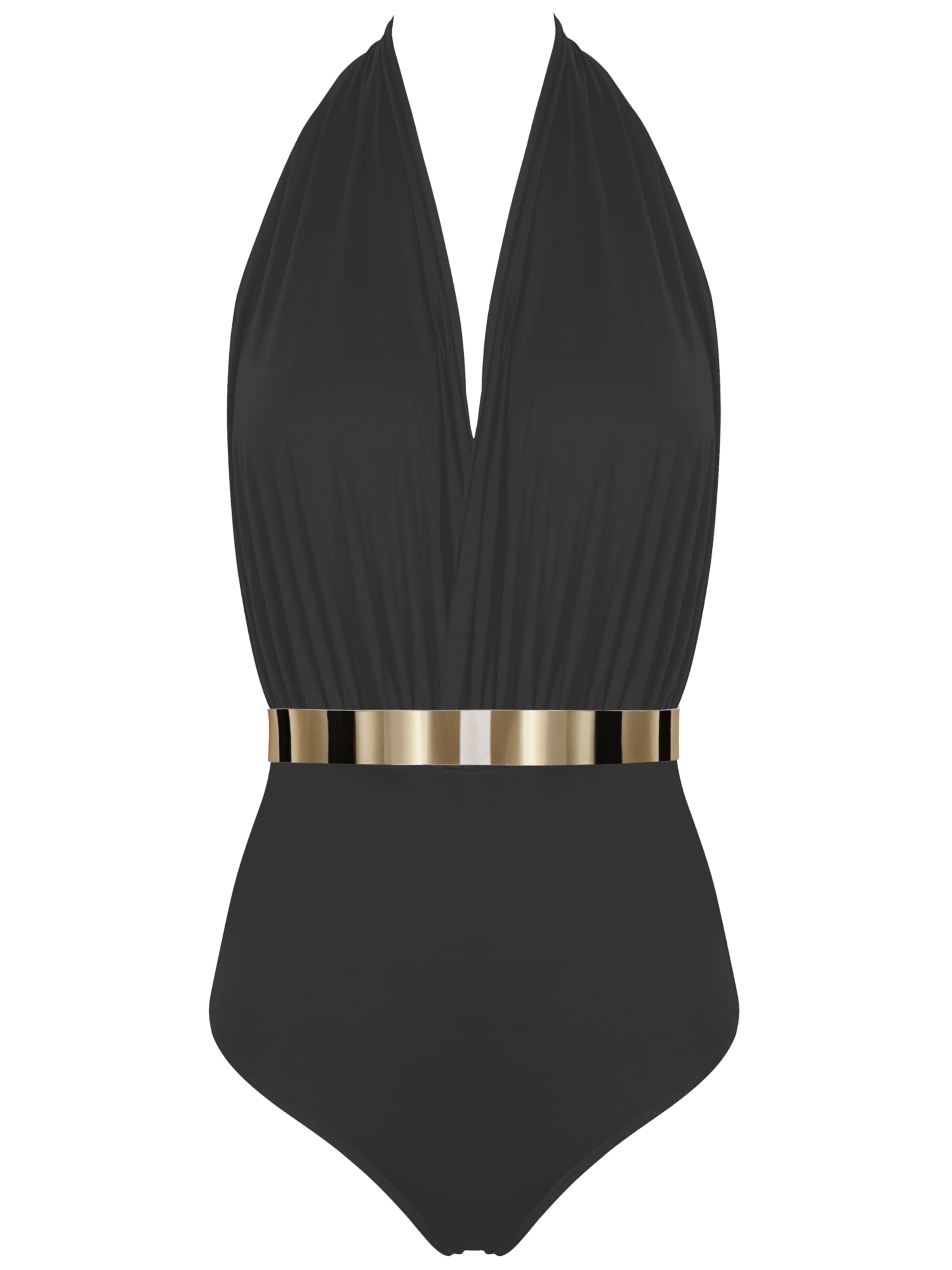 SEA ME SWIM High neck Swimsuit 'ST. TROPEZ Gold Edition' in Black: front