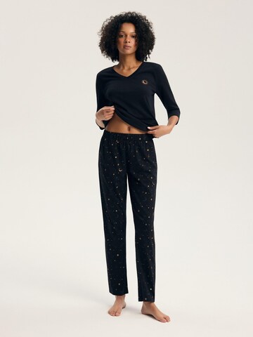 Henderson Pyjama 'Pyjama Set bequem Baumwolle 3/4-Arm V-Ausschnitt mit Print Gilly' in Zwart