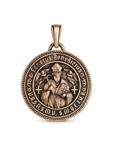 REYTEL Přívěsek 'SANCTUS BENEDICTUS— Saint Benedict medal' – žlutá: přední strana