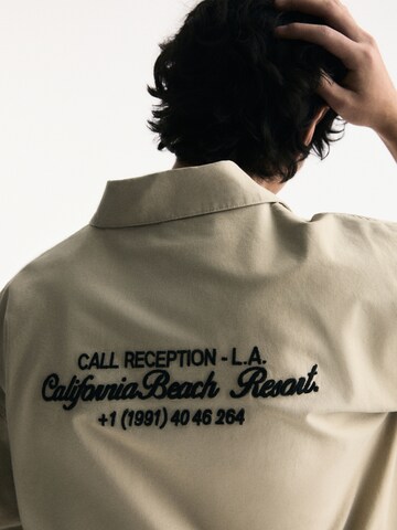 Pull&Bear Comfort fit Button Up Shirt in Beige