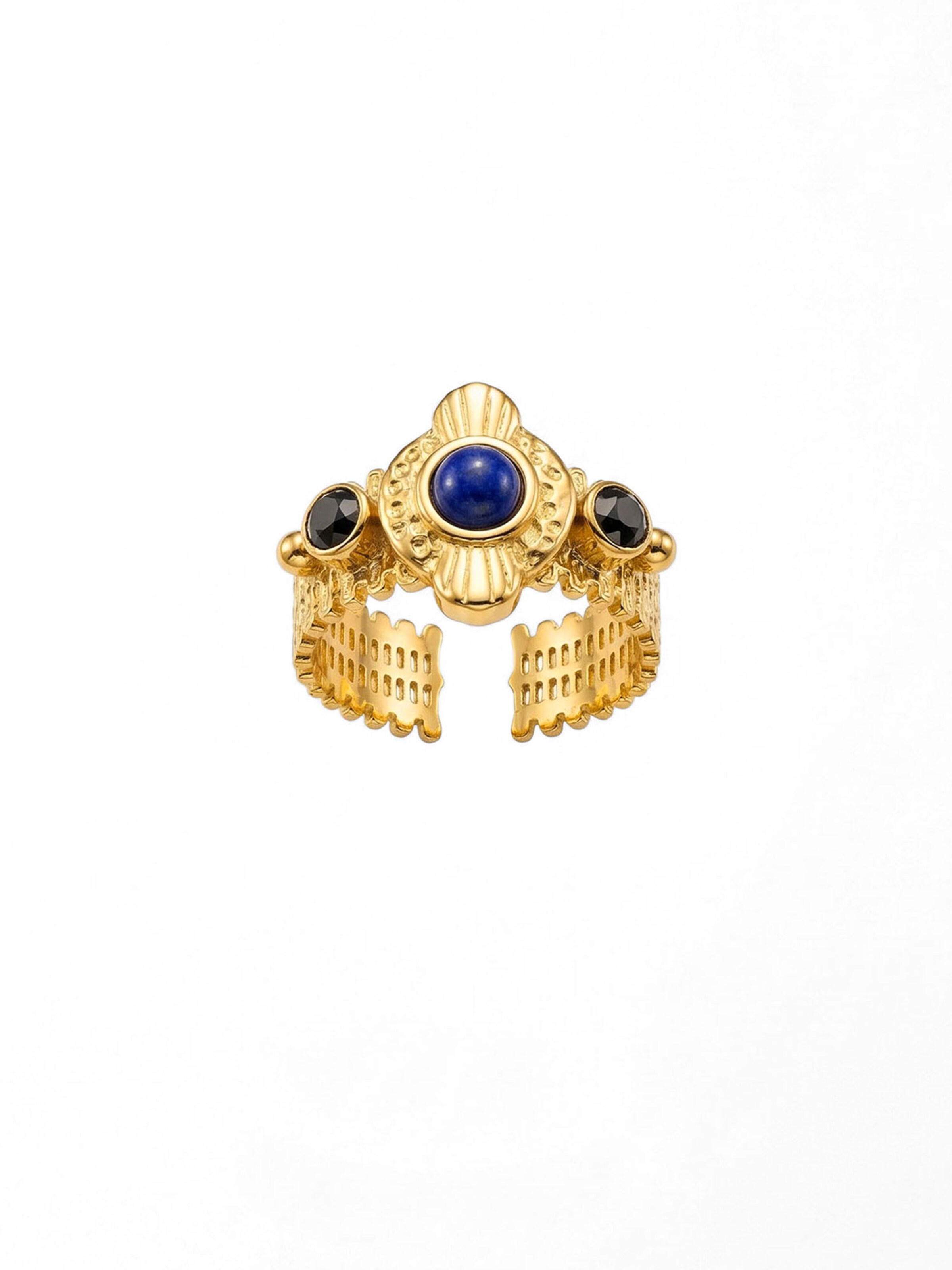 Nemomatheo Ring 'Byzantine – Statement-Ring mit Lapislazuli & Akzentsteinen'‌‌‌‌‌ in Gold: Vorderseite