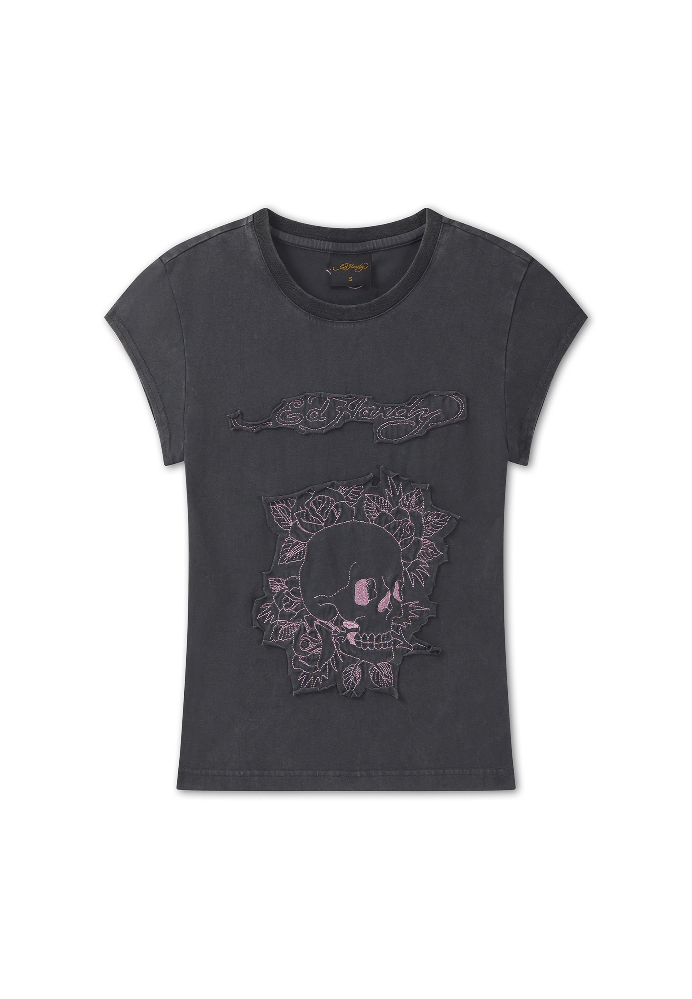pelēks Ed Hardy T-Krekls 'Blumen-Totenkopf': no priekšpuses