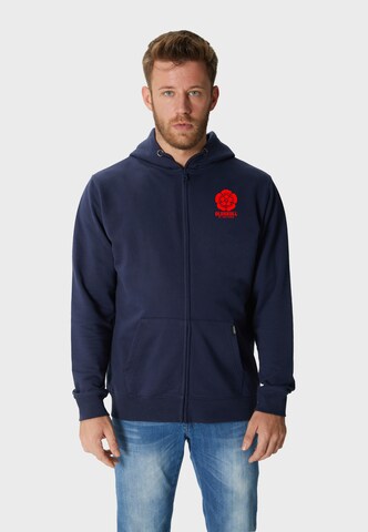 Oldskull Zip-Up Hoodie 'Retro Japan Island' in Blue: front