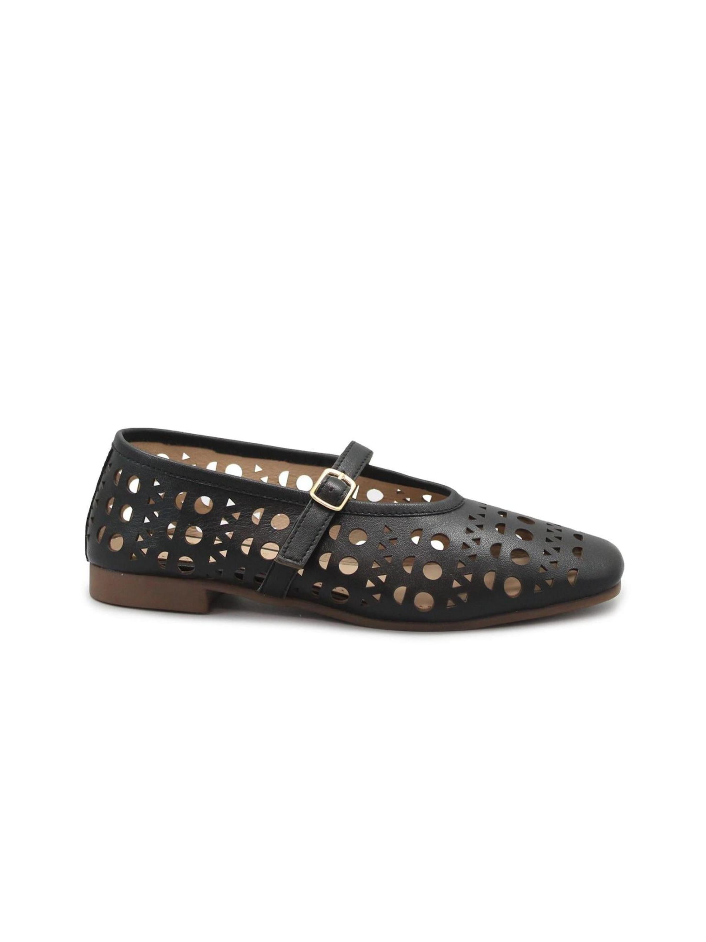 Keys Ballet Flats 'KEYS 12150 nero black scarpe donna ballerina cinturino forata pelle' in Black: front