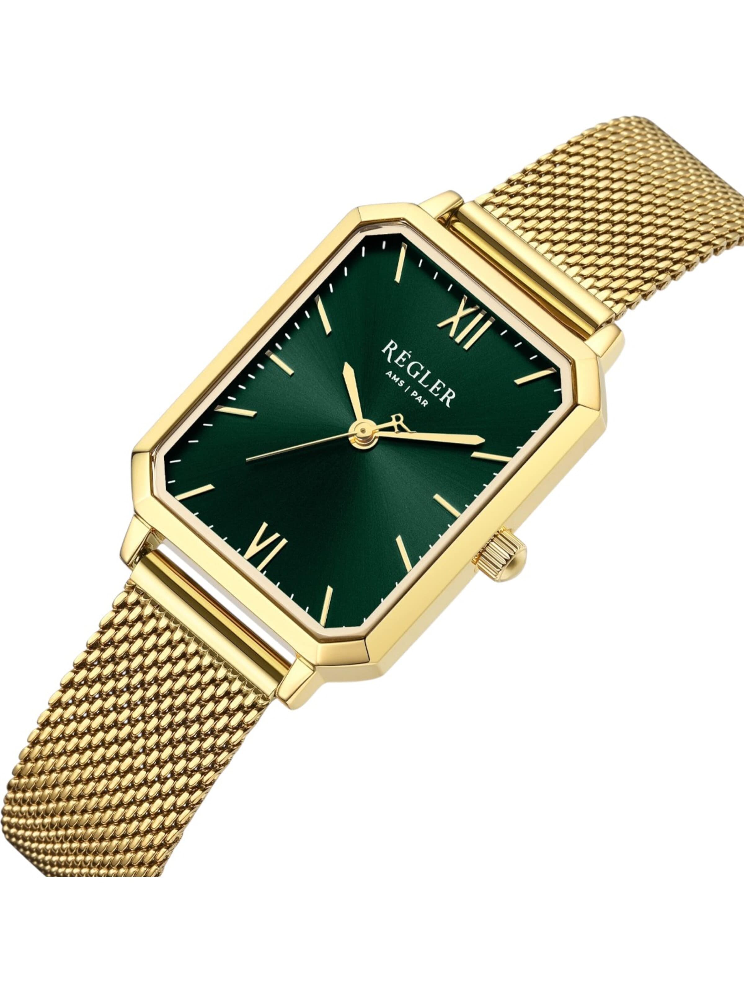 Régler Zegarek analogowy 'Régler Élégance Mesh Gold - Green' w kolorze złoty