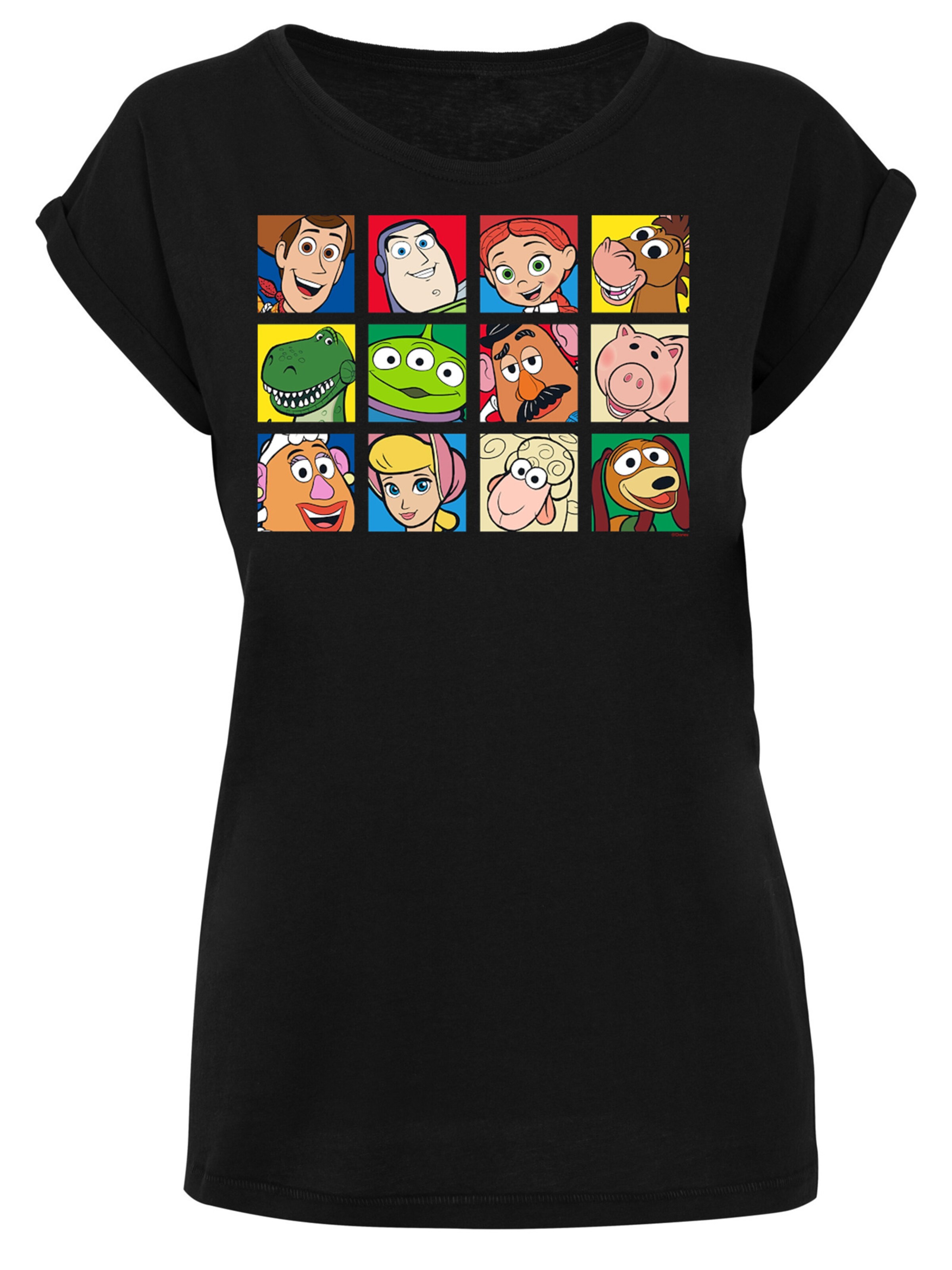 F4NT4STIC Shirt 'Disney Toy Story Character Squares' in Zwart: voorkant