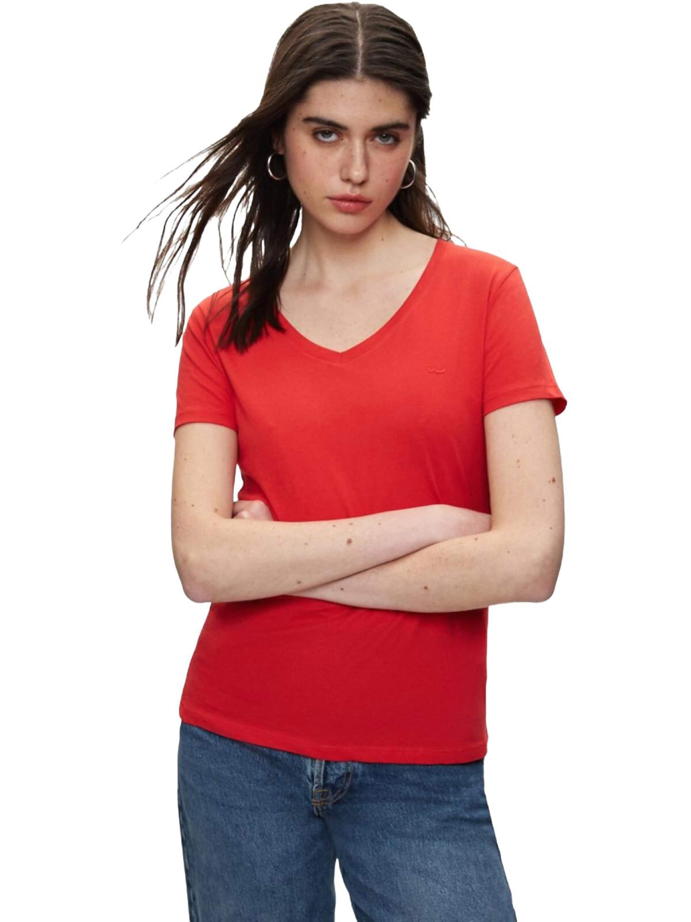 Maglietta 'LTB Jeans Damen-T-Shirt mit V-Ausschnitt' di LTB Jeans in rosso: frontale