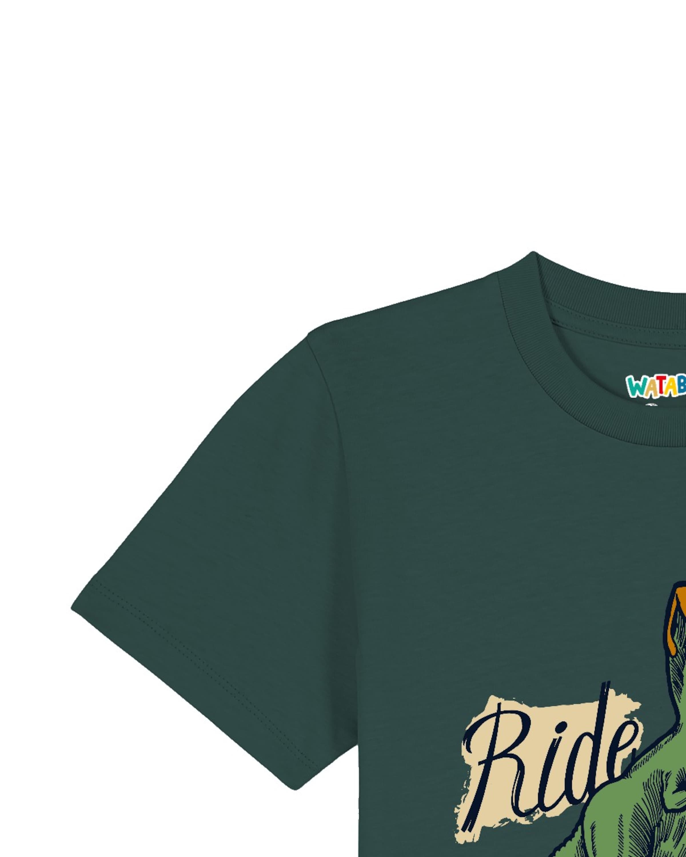 watabout.kids Shirt 'T-Rex Fahrrad' in Groen