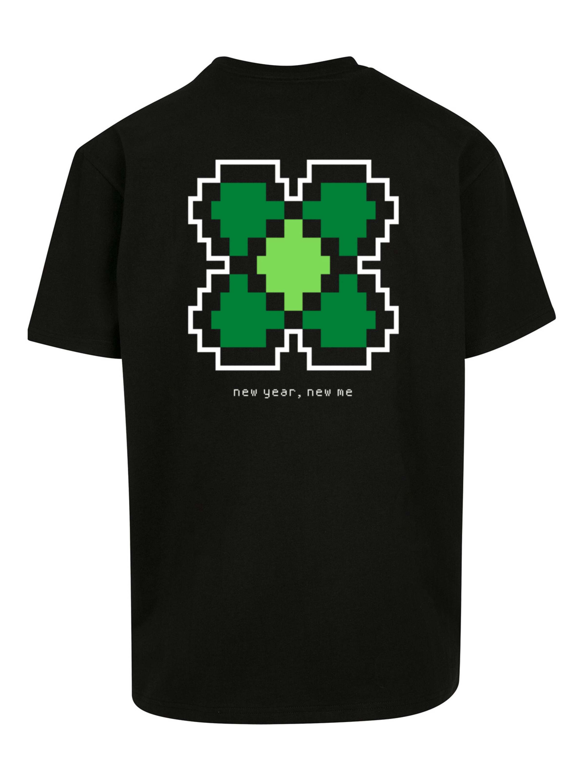 F4NT4STIC Shirt 'Silvester Happy New Year Pixel Kleeblatt' in Zwart