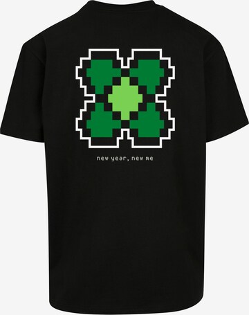 F4NT4STIC Shirt 'Silvester Happy New Year Pixel Kleeblatt' in Black