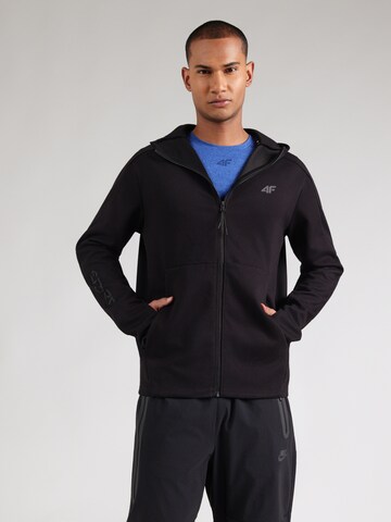 4F Sportsweatjacke in Schwarz: Vorderseite