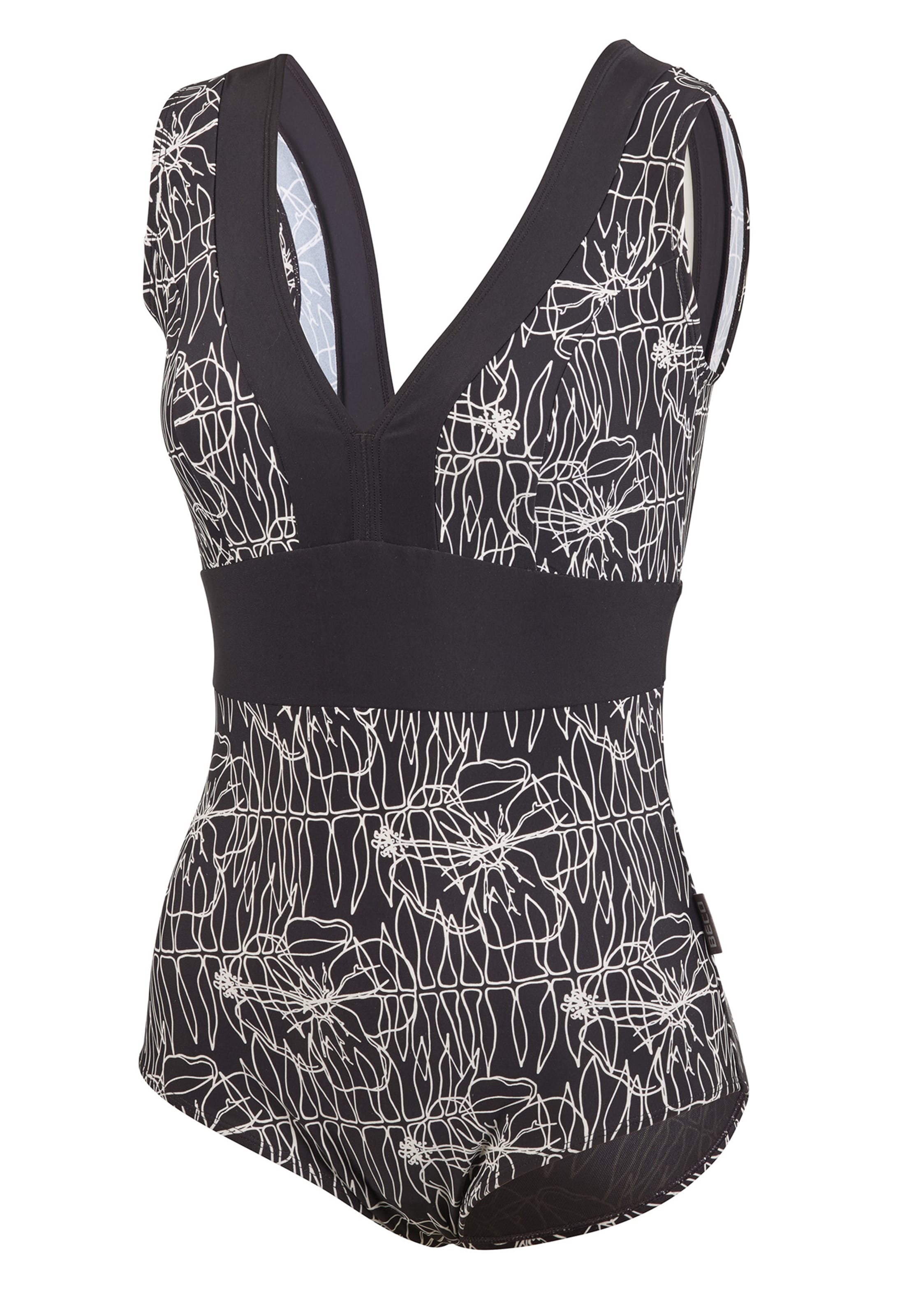 BECO the world of aquasports Badeanzug 'Flower Lines' in Schwarz