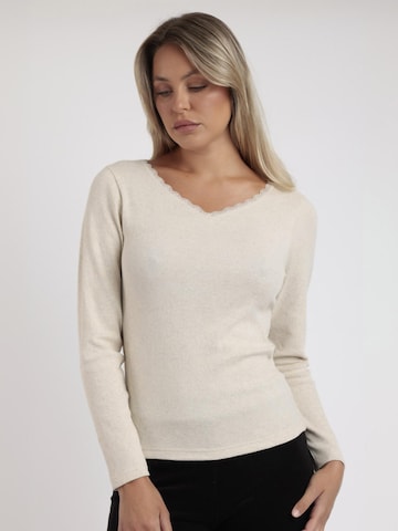 admas - Top 'Camiseta Manga Larga Romantic Rib para Mujer' en beige: frente