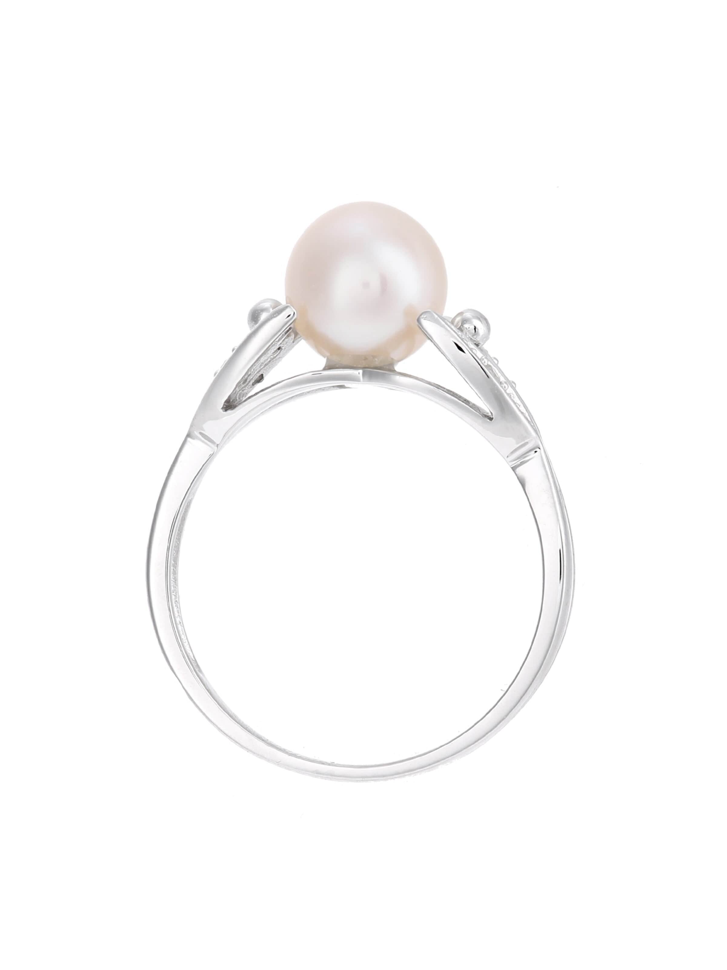DIAMANT LETERNEL Ring 'Ring aus 375 Weißgold mit 0.03 Karat Diamant mit Perle'‌‌‌‌‌‌ in Silber