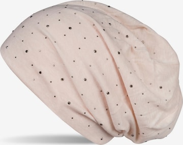 styleBREAKER Mütze 'Beanie mit Strass Nieten Applikation' in Beige: Vorderseite