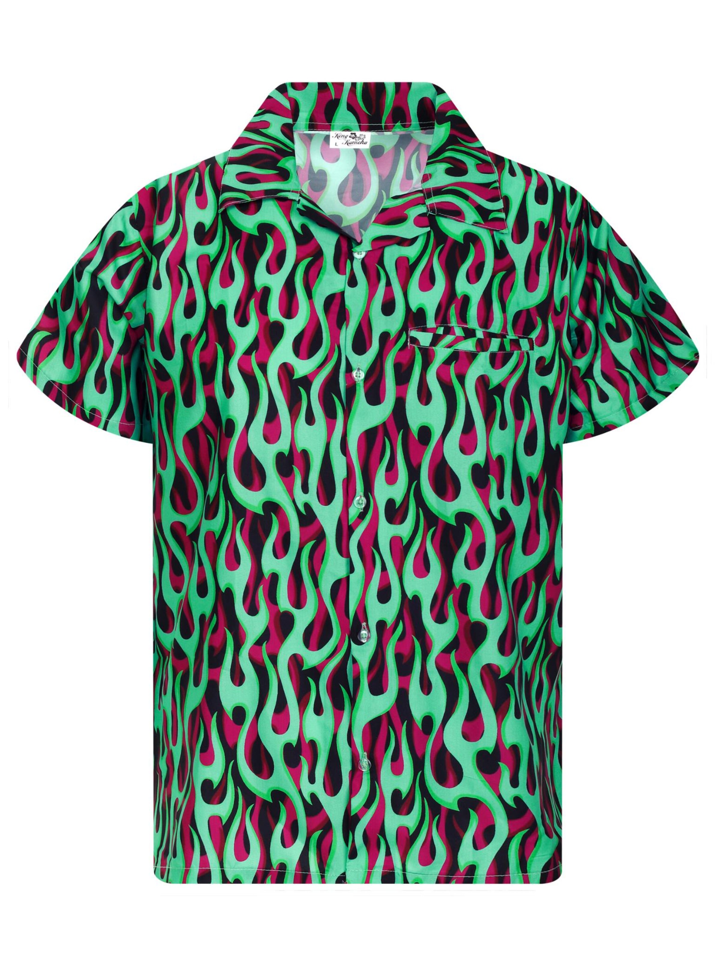 King Kameha Shirt 'Flames Allover' in Green: front