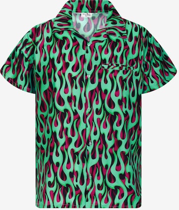 King Kameha Shirt 'Flames Allover' in Green: front