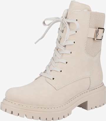 Rieker Lace-Up Ankle Boots in Beige: front