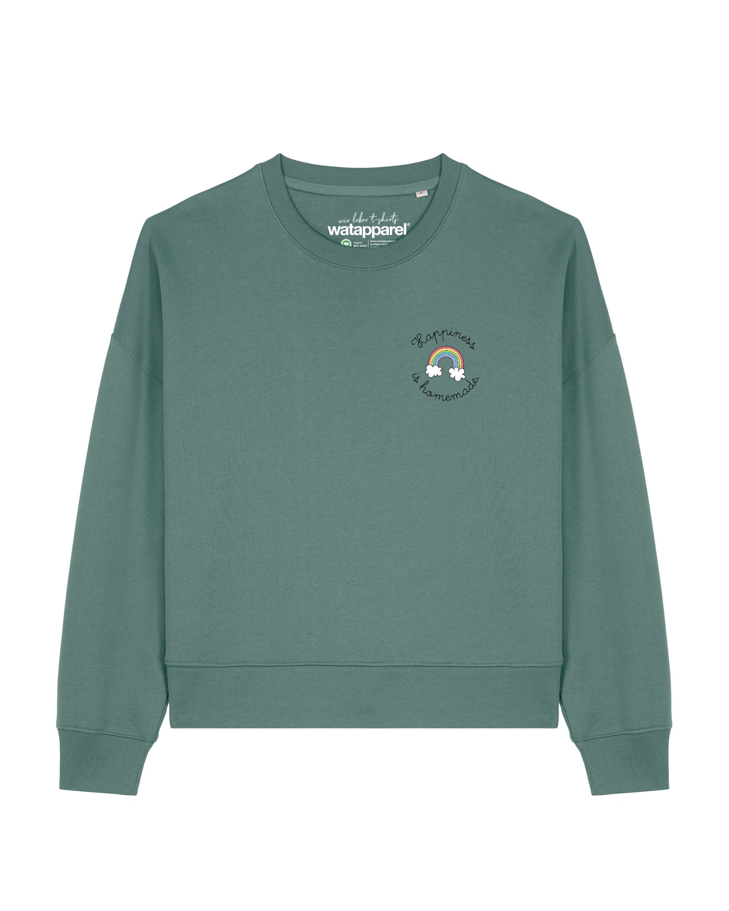 Watapparel Sweatshirt 'Happiness is homemade ' in Grün: Vorderseite