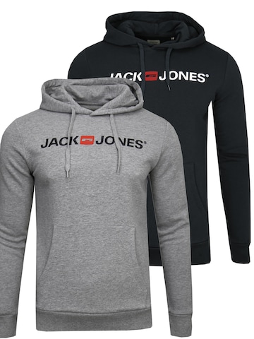 JACK & JONES Sweatshirt 'JACK & JONES Male Hoodie 2er-Pack Logo Print' in Grey: front