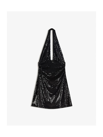 BershkaHaljina '(BASBER) VESTIDO MINI C/HALTER FRUNCES BRILLO' - crna boja: prednji dio