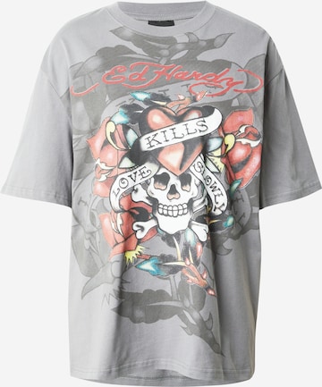 Ed Hardy T-Shirt 'KILLS SLOWLY' in Grau: predná strana