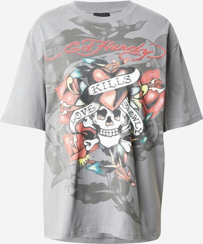 Ed Hardy T-shirt 'KILLS SLOWLY' i grå / röd / svart / vit, Produktvy