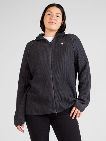 Tommy Jeans Curve Knit Cardigan in Black: front