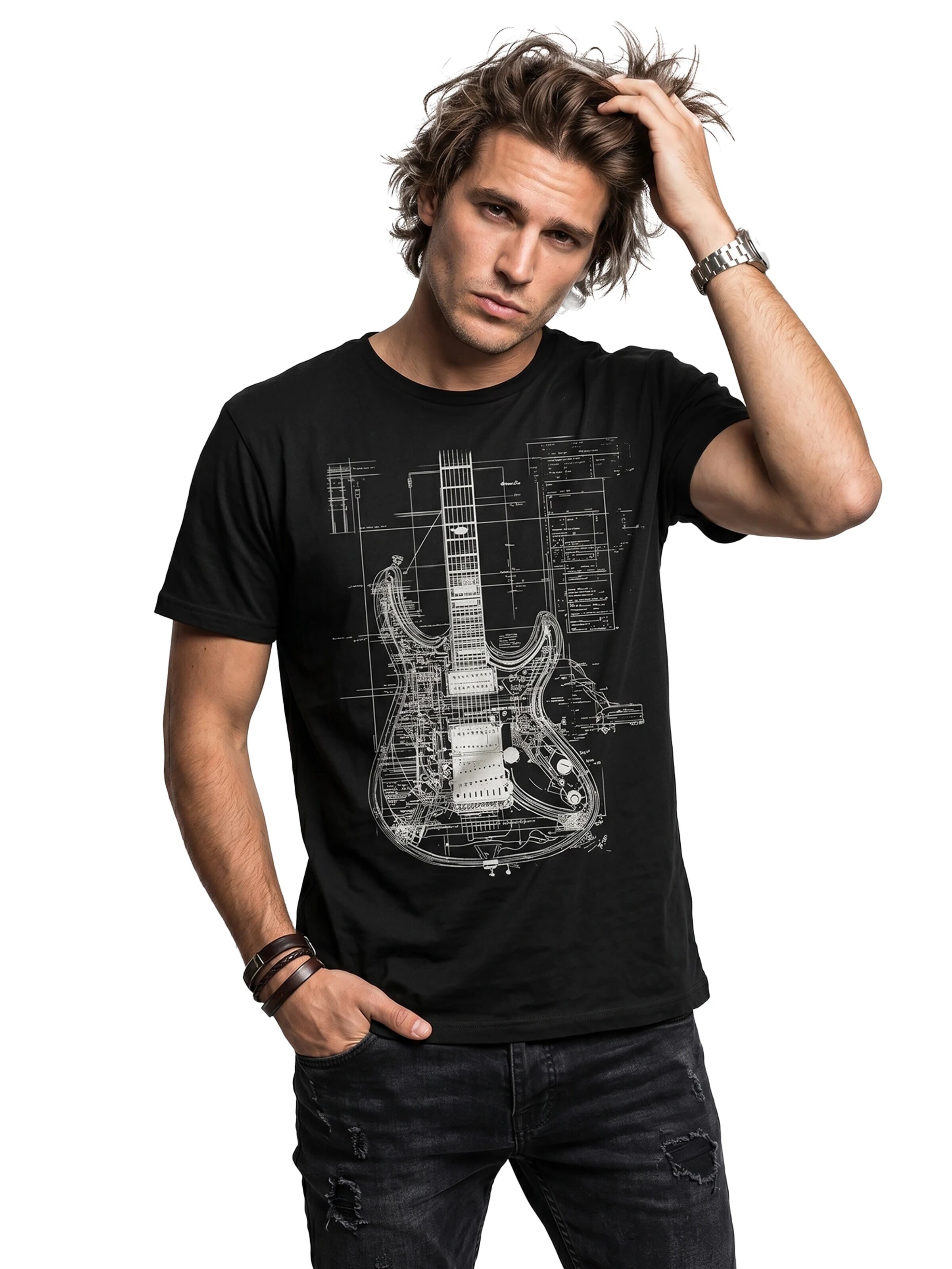 MAKAYA Shirt 'Guitar BluePrint' in Black